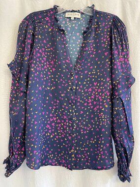 Hale Bob silky heart-printed blouse, size Small
